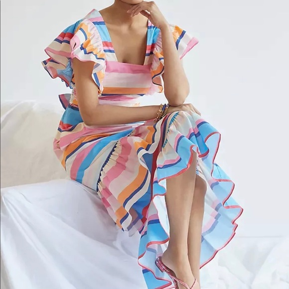 $198 Anthropologie Plenty by Tracy Reese Ruffled Maxi Dress size Extra Large - Picture 7 of 10